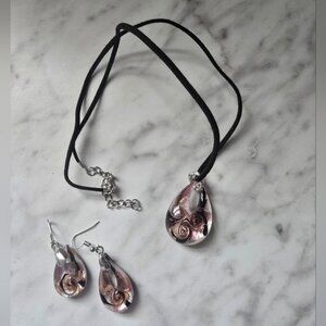 Gemma Murano Glass Of Venice Glass Blown Teardrop Pendant and Earring Set